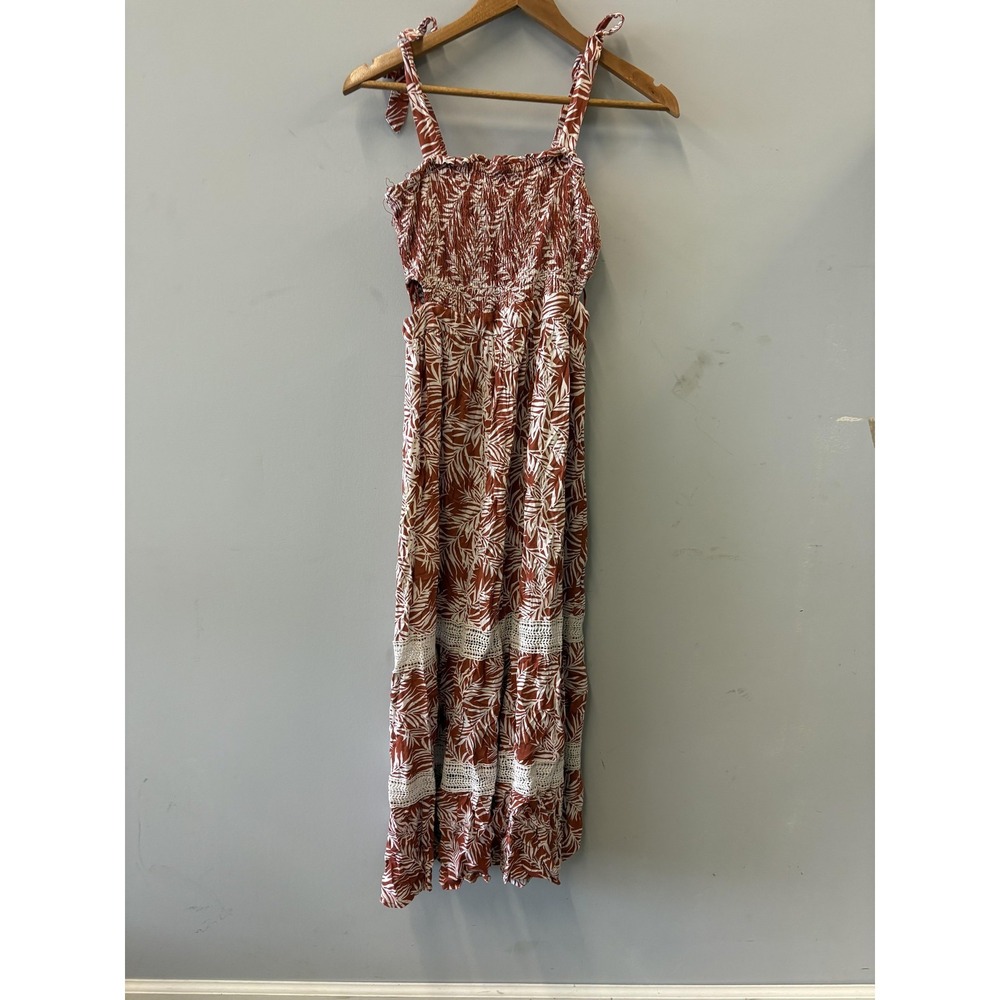 Sincerely Jules Dress Womens S Orange Floral Smocked Maxi Crochet Sundress